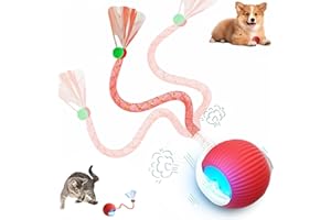 SUPORE Balle Interactive Chat, Jouets pour Chats Interieur éLectrique avec Queue, Speedy Tail 2.0 Balle Chat Qui Bouge Toute Seule Intelligente, Jouets Roulante Automatique Pour Chats et Chiens, Rouge