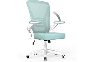 rattantree Silla de Oficina, Silla de Escritorio Ergonómica con Reposabrazos Plegables, Altura Ajustable, Soporte Lumbar, Silla Giratoria para Computadora con Cojín de Asiento Acolchado, Verde