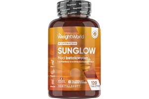 Solbränna - 120 Sunglow-tabletter - Betakaroten-solbränna med vitamin B2 & B3, zink, koppar & jod - Glutenfri & icke-GMO - Tillverkad i Storbritannien