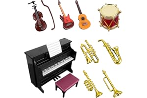 KAEMPE Accessori Per Casa Elfo Dispettoso Natale, 12 Pezzi Di Strumenti Musicali In Miniatura, Pianoforte, Sgabello, Accessori Per Elfi Natale In Mini 1:12, Chitarra, Batteria, Tromba Per Elf The Shelf