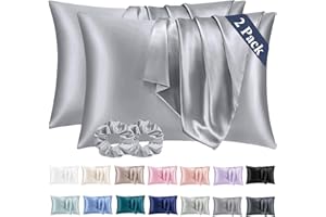 Vielit 2 Pack Satin Pillowcase for Hair and Skin,Soft as Silk Pillowcases for Hair and Skin,Easier Care than Silk Pillow Case Grey Pillowcases for 50x75cm Pillow Envelope & 2 Satin Scrunchies