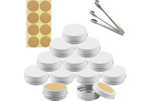 TIANZD 10 Pièces 15 ml Vide Rond Blanc Pots en Aluminium Cosmétiques Pot Canettes Bocaux Conteneurs 15ml for Fait Main Bougies Crème Baume Voyage, 3x aluminium cuillère, 10x Étiquettes