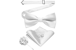 JEMYGINS Nœud papillon pour homme, en sergé uni, avec boutons de manchette carrés de poche, motifs floraux, coffret cadeau pour les fêtes, les affaires et les mariages