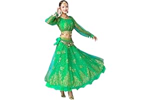 GROUPTAP Bollywood indische Frauen Langarm Anarkali Lehenga Choli Saree Kleid blau/rot/pink/grün arabische Prinzessin Bauchtanz Rock Outfits Kostüm