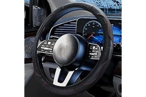 BRIGHT CREATIONS Car Steering Wheel Cover, Universal Size Steering Wheel Cover Fit 37-38cm/14.5-15inch, Anti-slip Carbon Microfiber Steering Wheel Cover, Breathable Car Accessory Steering Wheel Protector Cover, Black