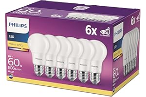 Philips Lighting ampoule LED Standard E27 60W Blanc Chaud Dépolie, 6 Unité (Lot de 1)