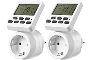 DEWENWILS Programator czasowy gniazdko, cyfrowy programator czasowy, wersja niemiecka z 16 programami przełączania, funkcja odliczania, obracany o 180°, cyfrowy programator czasowy, gniazdko