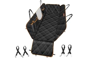 Looxmeer Funda Asiento Coche Perros, Protector Coche Perros, Alfombra Asiento Trasero Coche Perro con Cinturón de Seguridad, Protector Maletero Coche Perros Impermeable, Naranja