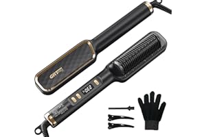 GRT PRO Plancha Pelo Cepillo Alisador Pelo, Plancha de Pelo Profesional 2 en 1, PTC Cerámica Caliente Antiquemadura, 30 Ajustes de Temperatura (80℃~230℃) Pantalla LED, Apagado Automático, para Mujeres