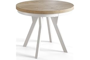 AlpiMeble Mesa Comedor Extensible Redonda EVO - Mesa Redonda Extensible - Tablero Laminado de 36 mm - Madera de Haya - Diámetro de 100 cm a 200 cm Halifax