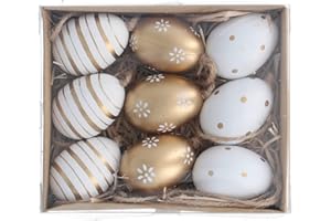 Gisela Graham Set of 9 White and Gold Egg Easter Decorations