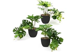INSANYJ Fausse Plante Monstera Plantes Artificielles Interieur Exterieur, 3 Pièces Vert Plante Artificielle Plastique Fausse Plante avec Pot S’Applique à Decoration Salon Chambre Bureau Cuisine