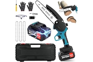 FOVENDI Mini Motosierra con Batería, 3000 mAh Batería de 21 V, 8 Pulgadas Motosierra con Cerradura de Seguridad para Makita Batería de 18 V, Eléctrica Motosierra con Engrasador Automático