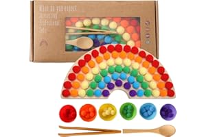 OESSUF Gioco di Legno con Perline a pioli Gioco di Legno con Perline a Clip Classificazione dei Colori Abilità motoria fine Giocattoli educativi Montessori (Arcobaleno-2)