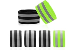 QINYOULHAUSE 6 Bandas Reflectoras Pulseras Reflectantes Ajustables 40x5cm Banda Elástica con Doble Tira Reflectante Cierre Ajustable 15cm Alta Visibilidad 360° para Brazos Piernas Tobillos Correr Ciclismo