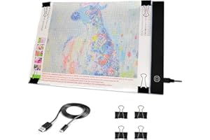 JUSONEY A4 LED Light Pad,Accessoires Diamond Painting,Boîte à Lumière à Luminosité Réglable,Bloc à Dessin Ultra Slim avec,Support et Clips,Idéal pour Diamond Painting Pad,Dessin Esquisse