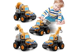 Toyssa Auto Spielzeug 2 3 Jahre mit Bagger Kipplaster Kran Betonmischer, Drücken und Los Baustellenfahrzeuge Kinder Baustelle Kinder Geburtstag Weihnachten Geschenk für Jungen Kinder 3 4 5 6 Jahren