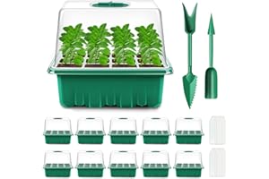 Verdenu 10 Pack Seed Trays, 120 Cells Seedling Trays with Heightened Lids, Plant Germination Tray Kit with Humidity Dome, Seed Propagator Tray Plant Starter for Greenhouse Plant