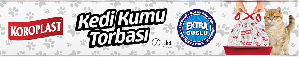 Koroplast Büzgülü Kedi Kumu Poşeti 7'li Set, 82x50 cm Extra Güçlü Büzgülü Kolay Bağlama, Pratik Sızdırmaz Kullan-At Torbası, Kedi Tuvalet Kabına Uygun, Hijyenik Temizlik Sağlayan Kedi Kumu Torbası