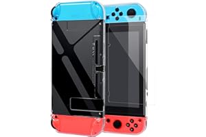 Dockable Protective Cover Case with Screen Protector Compatible with Nintendo Switch, YUANHOT Switch Hard Shell Case and Thumb Grip Caps Accessories, Crystal Plastic Clear Case Protector