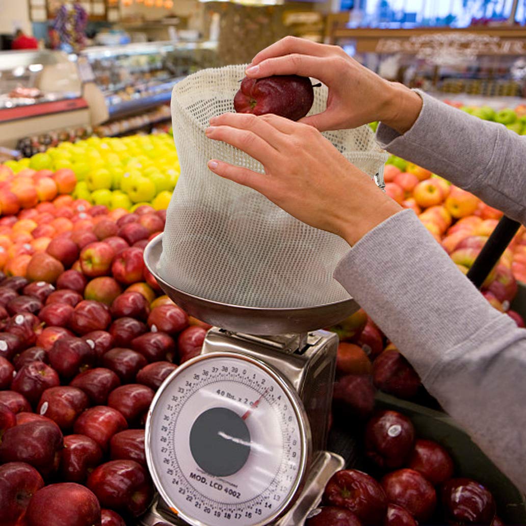 Idefair sacchetti riutilizzabili in rete per la produzione di verdure e prodotti freschi, sacchetti in cotone… - immagine 4