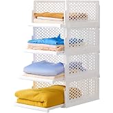 4 Pcs Plastic Wardrobe Organizer, Stackable and Removable, 13 x 43 x 19 cm | Wardrobe Clothes Organizer, 27L per Level, Ivory