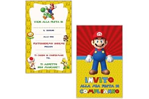 PRINTSERVIS 20 Inviti per FESTA di COMPLEANNO, Stampa su cartoncino, Grafica e Stampa Sorprendente, Eleganti e facile da compilare Formato 95x150mm (Mario)