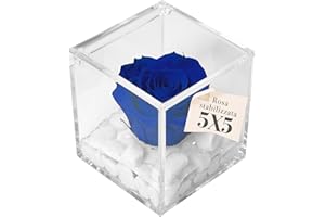 PREMIUM-ROSE.COM PREMIUM ROSE - Cubo Rosa Stabilizzata Blu 5 cm con Marmo di Carrara - Rosa Eterna Stabilizzata Made in Italy - Idea per Bomboniere, Lauree e Battesimi - Blu 1051