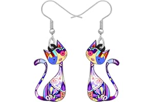 LONYOO Acrylique Chaton Boucles d’oreilles Chat Pendantes Anime Bijoux de Chat Cadeaux Femmes Filles Charms