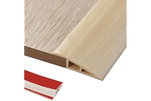 ZAYEJOD 1M Rampe Seuil de Porte Adhesif 5mm-10mm(H), Barre de Seuil Rattrapage PVC Bandes de Transition Sol Rampe de Seuil,Largeur 5cm, Grain de Bois Naturel(Deux Côtés Adhésifs)