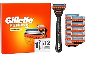 ‎GILLETTE Gillette Fusion5 Power Rasierer Herren Nass — Inkl. 1 Gillette Nassrasierer, 12 Ersatzklingen, mit einem Gleitstreifen für ein Sanftes Gleiten und 5 Klingen für eine Gründliche, Langanhaltende Rasur