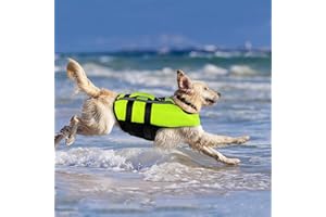 NAMSAN Dog Life Jacket Portable Inflatable Life Vest for Large Dog with Reflective Stripe Safety Handle Puppy Flotation Jacket Adjustable Pet Buoyancy Aid, Green-L