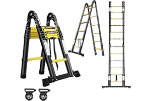 Hengmei Escalera telescópica de aluminio, deslizante, extensible, multiusos, de peldaños negro, 3,8 m
