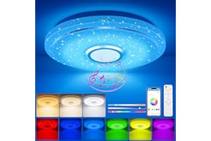TOPPLEE Plafoniera LED Dimmerabile,30CM Lampada da Soffitto RGB Rotonda 3000K-6500K con Telecomando e Altoparlante Bluetooth per Camera da Letto,Soggiorno,Bagno,Sala da Pranzo,Corridoio