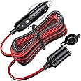 13FT Cigarette Lighter Extension Cord, 12V 24V Cigarette Lighter Plug to Socket 16AWG Heavy Duty Extension Cable with 15A Fuse and LED Indicator Car Cigarette Lighter Aux Socket Plug Connector