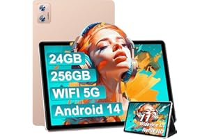 SUAAT 2025 Tablets Android 14 11 Pollici 24GB RAM+256GB ROM(1TB TF), Octa-Core,2.0Ghz , WiFi5G+2.4G, GPS,8000 mAh, 5MP + 13MP,Bluetooth5.0,Widevine L1,Cast, Tablet PC con Custodia, tablet in offerta, Oro