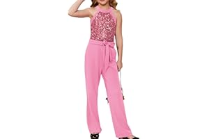 GRACE KARIN Girl's Sequin Jumpsuit with Pockets Sleeveless Playsuit Halter Neck Bodysuit for Kids Children's One Piece Outfit Rompers Jazz Dance Disco Costume