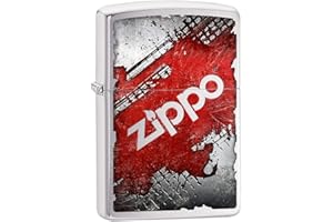 Zippo Encendedor a Prueba de Viento - Diseño de Logo en Plata - Cromo Cepillado con Color Image - Recargable - Reutilizable - Diseño a Prueba de Viento - Caja de Regalo - Hecho en EEUU