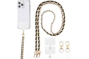 BORISCA Chaine Telephone Portable, Chaine de Telephone avec 2 Patchs de Rechange + 2 Fermoirs de Remplacement Laniere Telephone Cuir Pu Cordon Téléphone Universel pour les Smartphones