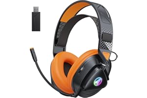 Awinnasey PH3 Wireless Gaming Headset für PS5, PS4, Switch, PC, Mac, Bluetooth Kopfhörer mit Abnehmbarem Mikrofon, Leichtes Bluetooth Headset mit RGB Licht, 50 Stunden Akku, Schwarz Orange