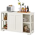 Yaheetech Sideboard Buffet Cabinet Stackable Kitchen Storage Cabinet with Sliding Door & Adjustable Shelf, Floor Cupboard for Living Room, kitchen, Hallway, 106.7 x 33 x 63 cm, Antique White