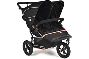OUT N ABOUT Out’n’About Nipper Double V6 Pushchair | Lightweight All-Terrain Twin Buggy with Raincover, 12” Air-Filled Wheels & Compact Fold | Side-by-Side Double Stroller for Newborn to Toddler - Summit Black