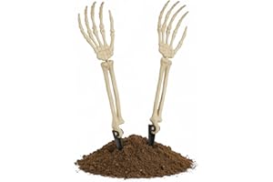 MIJOMA Przerażająca dekoracja ogrodowa na Halloween – 2 sztuki przerażających, realistyczne ramiona szkieletowe, ruchome dłonie, szpikulec do wbijania w ziemię – trwałe tworzywo sztuczne – puść