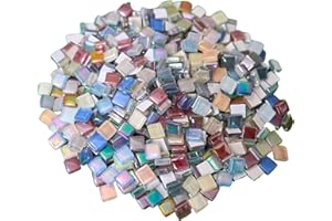 Yuvori Quadratische Kristall-Mosaikfliesen, 0,5 kg, 1 cm, DIY, für Badezimmer, Wohnzimmer, Küche, Balkon (schillernde Farben)