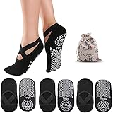 ZITFRI 3 Paia Calzini Pilates Antiscivolo Per Donne Calze Yoga Sportivi con Cinturino per Yoga, Pilates, Balletto, Danza, Fit