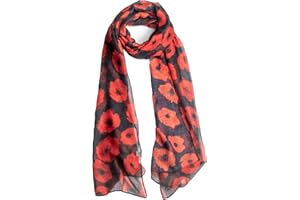 Accjzzlyn Black Poppy Chiffon Scarf Warm and Soft Light Red Poppies Print Wrap Shawl Scarf for Women Ladies Rememberance Day Christmas