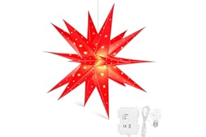 ‎QIJIEDA 3D Weihnachtsstern Beleuchtet Fenster Batterie mit Timer - 45cm led Weihnachtsbaumspitze Stern, Leuchtstern Stern Zum Dekorieren von Weihnachtsbaum, Innenhof, Balkon Und Garten