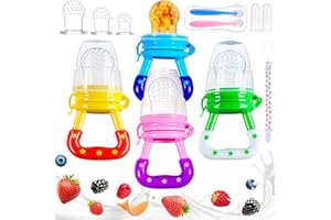 GUDOTRA 4pcs Chupete Fruta Bebe S/M/L + 2pcs Cepillos de Dedo para Bebés + 2 Cucharas de Alimentador Regalos para Bebés (4pcs Chupetes para Frutas)