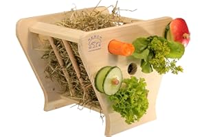 RESCH HEIMTIERBEDARF Resch Nr42 Mangeoire en épicéa massif naturel avec paroi perforée et baguettes rondes pour suspendre ou suspendre des collations,grand râteau à foin accessible des deux côtés 24x21.5x20 cm (LxHxl)