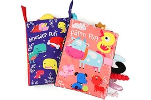 BELLESTYLE JoyPlus Jeux Montessori Bebe Eveil 0-12 Mois, 2PCS Livre de Tissu de Queue, Jouets Livre Sensoriels pour Bébés Animaux, Jouet Livre Tissu Bébé Eveil, Jouets D'éveil per 0-12 Mois